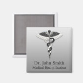 Aimant Classique Noble Caduceus Médicale Élégant Noir Bla (Recto/Verso)