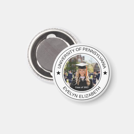 Aimant Classique Rond Diplômé Écriture Moderne (Recto/Verso)