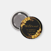Aimant Classy Black & Gold Floral Mariage accueil (Recto/Verso)