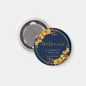 Aimant Classy Gold Floral Navy Blue Mariage bienvenue (Recto/Verso)
