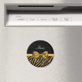 Aimant Classy Gold Zebra Print FAUX Glitz Bow avec nom (In Situ (Lave-vaisselle))