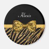 Aimant Classy Gold Zebra Print FAUX Glitz Bow avec nom (Devant)
