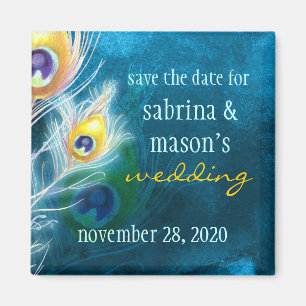 Aimant Classy Peacock Blue Wedding Enregistrer la date