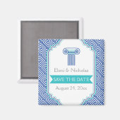 Aimant Clé grecque & aqua bleu colonne mariage Enregistre (Recto/Verso)