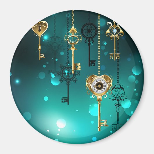 Aimant Clés squelettes antiques sur fond vert (Devant)