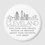 Aimant Cleveland Thématique | Message de ville personnali<br><div class="desc">Un service d'aimant unique représentant la belle ville de Cleveland,  Ohio. Ce porte - clé présente une illustration stylisée de l'horizon unique de la ville avec son nom en dessous. Sous le nom de la ville se trouve un endroit pour votre slogan ou déclaration unique sur votre ville préférée.</div>