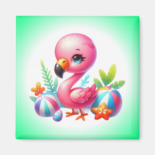 Aimant Cliparts de dessin animé de flamant rose à l'aquar