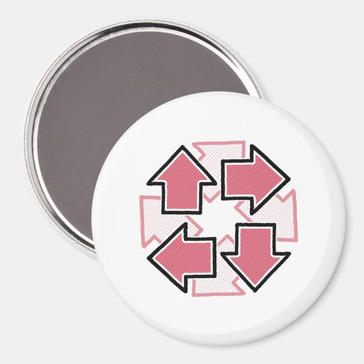 Aimant Clockwise Arrows Minimal Geometric Red (Recto/Verso)