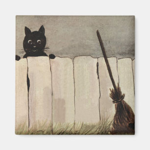 Aimant Clôture Chat Noir Balai de Sorcière