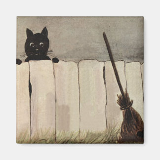 Aimant Clôture Chat Noir Balai de Sorcière
