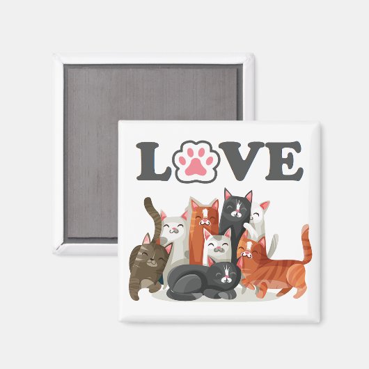 Aimant Clowder mignon de chats illustration avec LOVE (Recto/Verso)