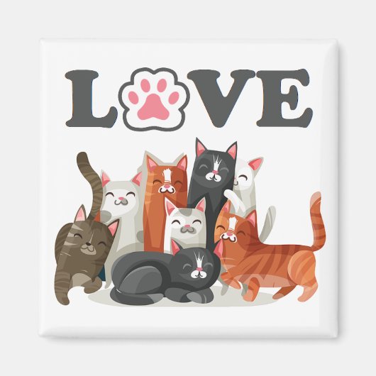 Aimant Clowder mignon de chats illustration avec LOVE (Devant)