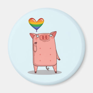 Aimant Cochon Avec Ballon Arc-En-Ciel