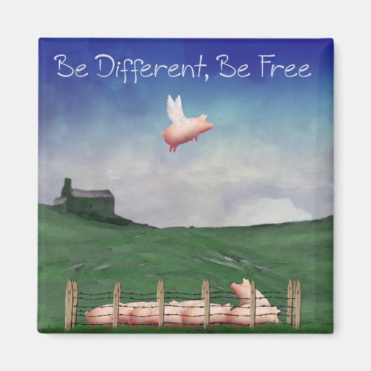 Aimant Cochon Avec des Ailes-Être Différent, Être Libre (Devant)