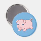 Aimant Cochon Courant Mignon sur Fond Bleu (Recto/Verso)