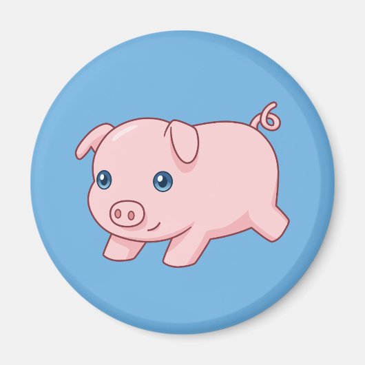 Aimant Cochon Courant Mignon sur Fond Bleu (Devant)