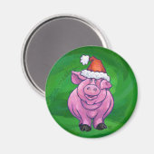 Aimant Cochon de Fête à Santa Hat sur Vert (Recto/Verso)