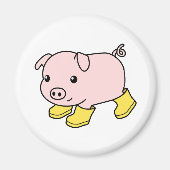 Aimant Cochon de porc mignon en bottes en caoutchouc jaun (Devant)