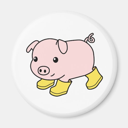 Aimant Cochon de porc mignon en bottes en caoutchouc jaun (Devant)