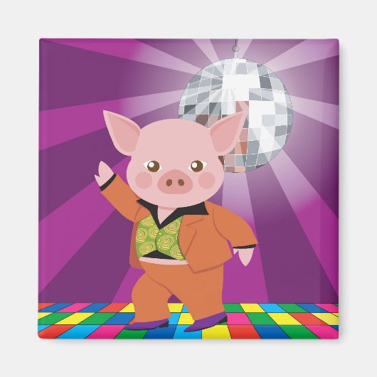Aimant cochon disco sur la piste de danse (Devant)