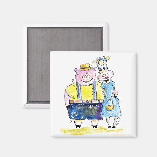 Aimant Cochon et vache blanc mignon (Recto/Verso)