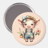 Aimant Cochon fermier mignon dans les salons avec fleurs (Recto/Verso)