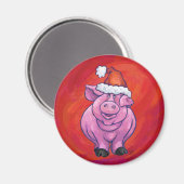 Aimant Cochon mignon à Santa Hat sur rouge (Recto/Verso)