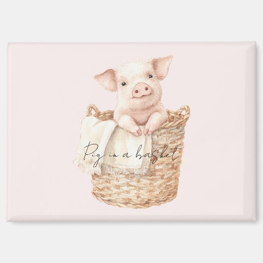 Aimant Cochon Rose dans un Panier (Recto)