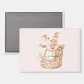 Aimant Cochon Rose dans un Panier (Recto/Verso)