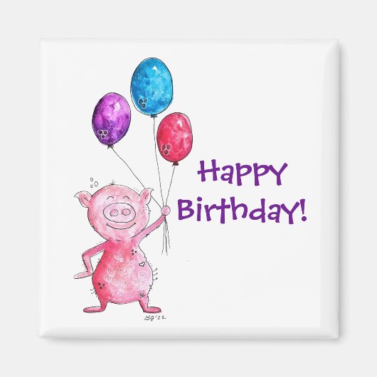 Aimant Cochon rose géant avec ballons (Devant)