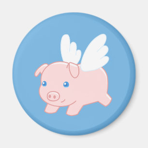 Aimant Cochon volant - Piglet avec ailes en bleu