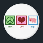Aimant Cochons d'amour de paix<br><div class="desc">Symbole de paix,  coeur,  et un joli cochon avec une queue bouclée. Rose !</div>