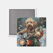 Aimant Cockapoo Chien chevauchant la moto Noël (Recto/Verso)
