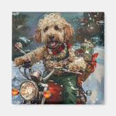 Aimant Cockapoo Chien chevauchant la moto Noël (Devant)