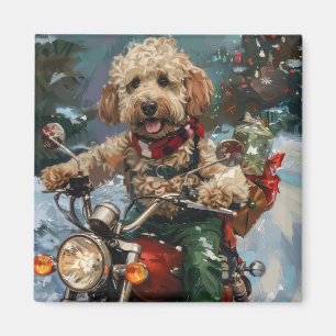 Aimant Cockapoo Chien chevauchant la moto Noël