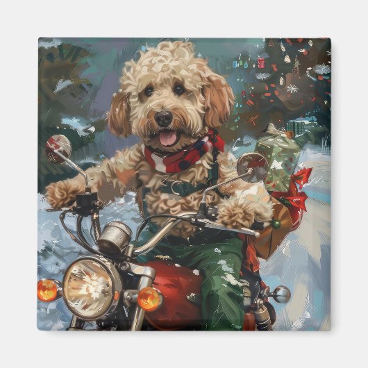 Aimant Cockapoo Chien chevauchant la moto Noël (Devant)