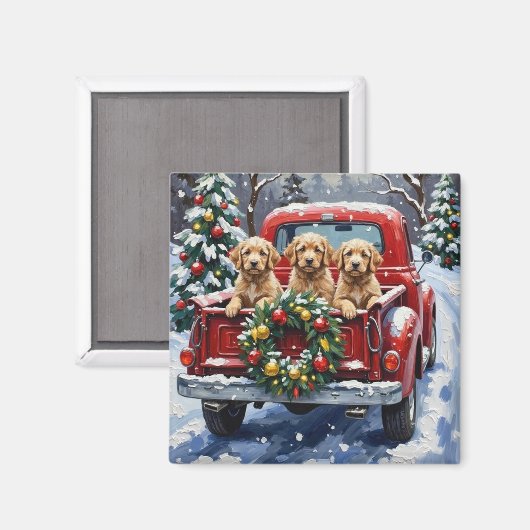 Aimant Cockapoo Christmas Red Truck Holiday (Recto/Verso)