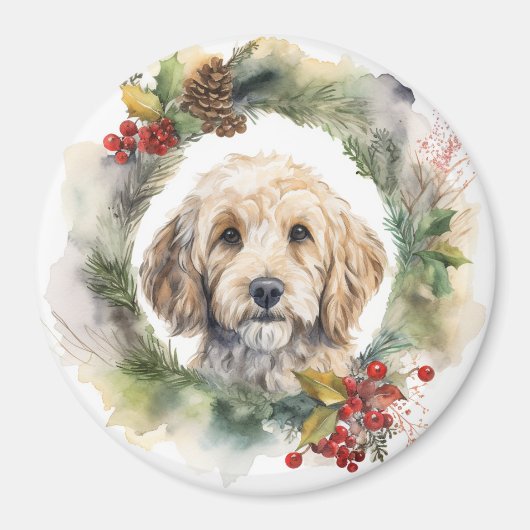 Aimant Cockapoo Christmas Wreath Festive Pup (Devant)