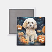 Aimant Cockapoo d'Halloween avec citrouilles effrayant  (Recto/Verso)