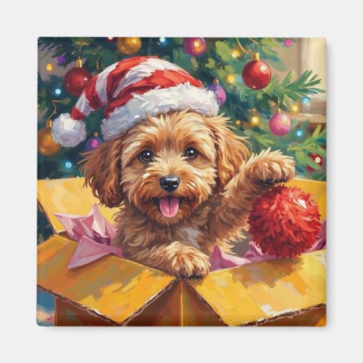 Aimant Cockapoo Dog Christmas Gift Box Surprise (Devant)