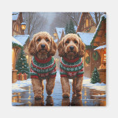 Aimant Cockapoo Dogs Christmas Snow Holiday (Devant)