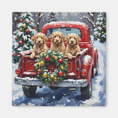 Aimant Cockapoo Noël Camion Rouge Fêtes (Devant)