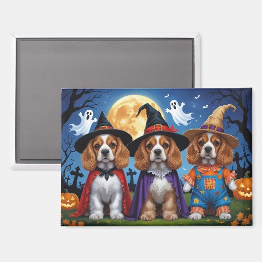 Aimant Cocker Chiens espagnols Citrouille Halloween Funny (Recto/Verso)