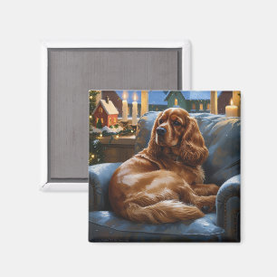 Aimant Cocker Spaniel avec les lumières de Noël