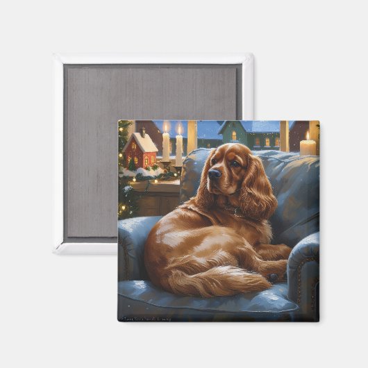 Aimant Cocker Spaniel avec les lumières de Noël (Recto/Verso)