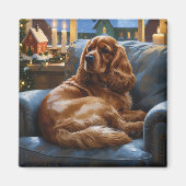Aimant Cocker Spaniel avec les lumières de Noël (Devant)