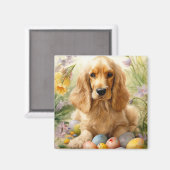 Aimant Cocker Spaniel avec œufs de Pâques Vacances (Recto/Verso)