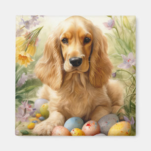 Aimant Cocker Spaniel avec œufs de Pâques Vacances