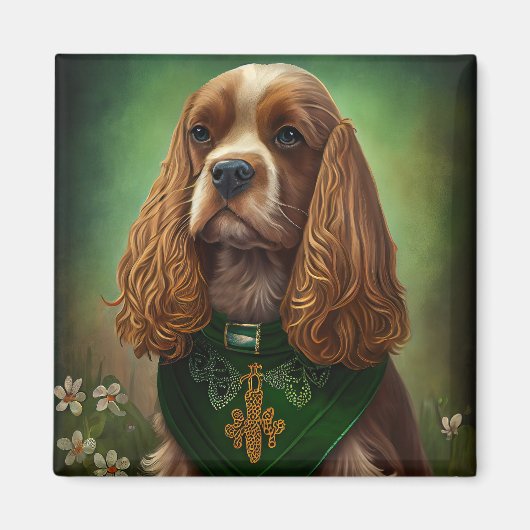 Aimant Cocker Spaniel Chien en robe de fête St. Patrick (Devant)