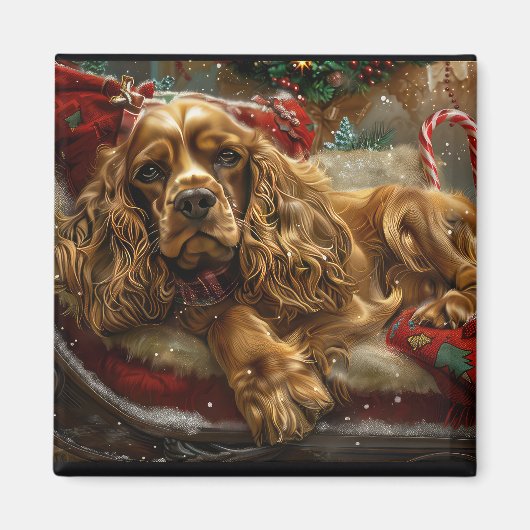 Aimant Cocker Spaniel Chien Noël Festif (Devant)